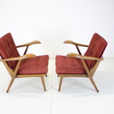 1960s pair of oak armchairs, czechoslovakia