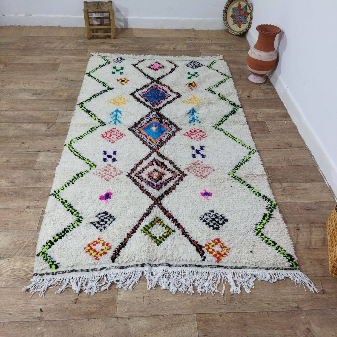 Handmade wool Berber rug 242 X 138 CM