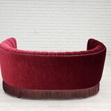 1970s, Danish 2-seater "Banana" sofa, original cherry-red velour.