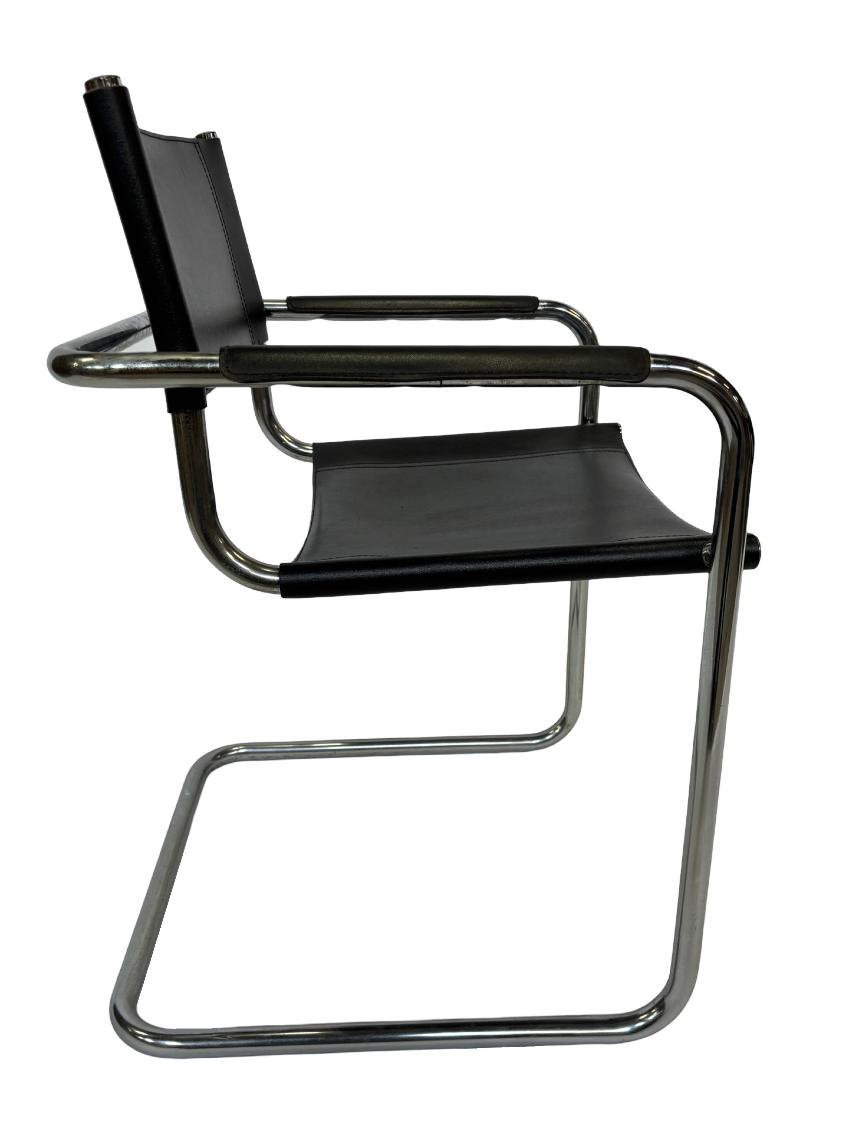 Vintage set of 4 tubular leather chairs style MG5 Grassi