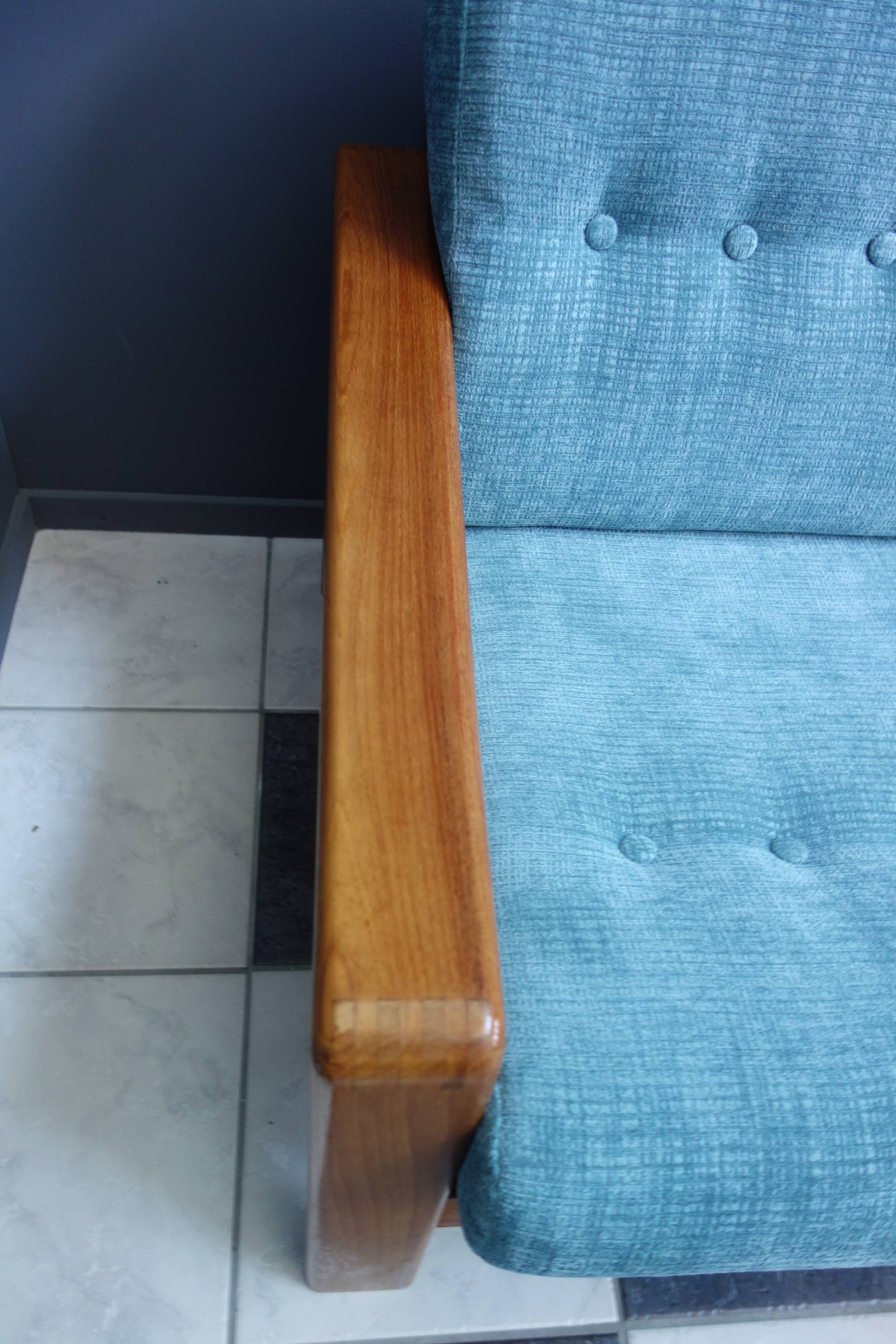 Teak and Green fabric Danish 3 seat sofa 1960s