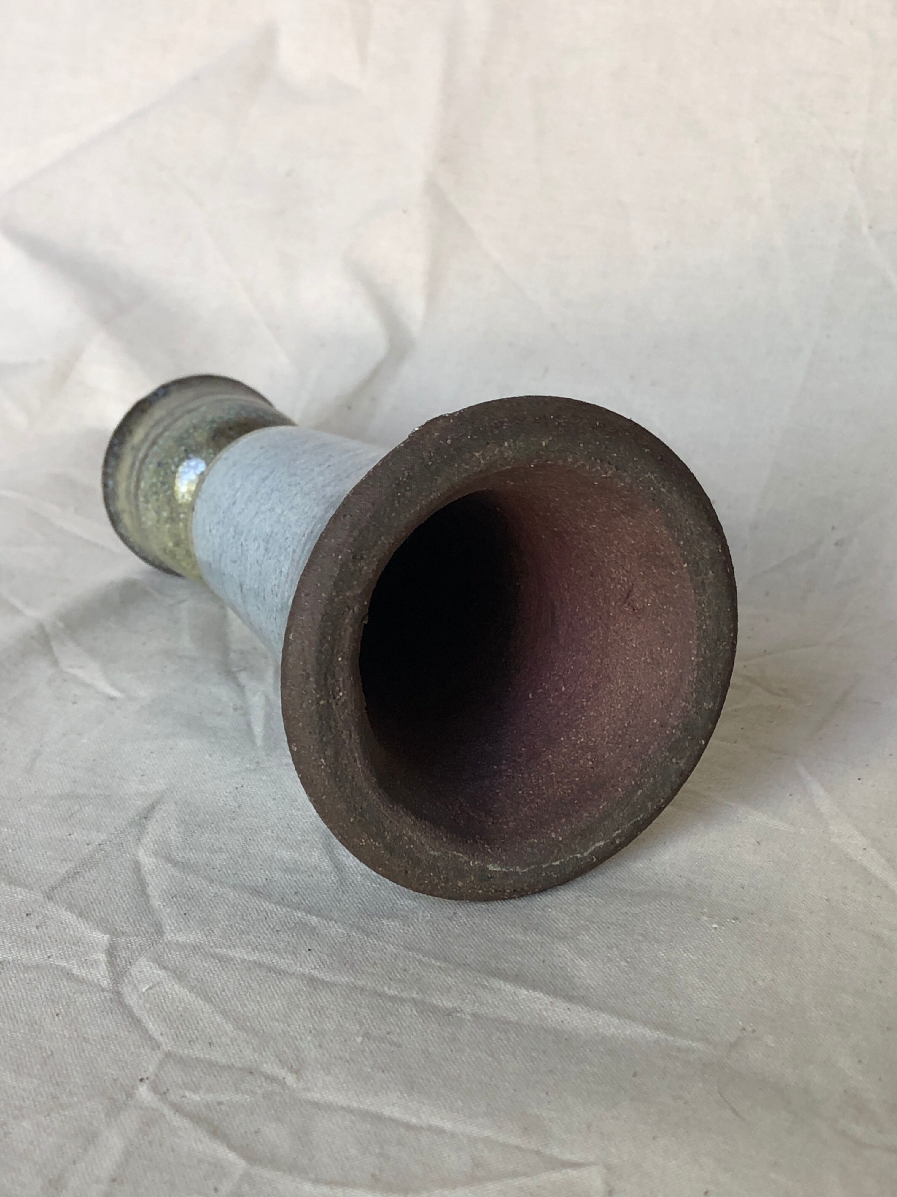 Blue & beige ceramic candle holder