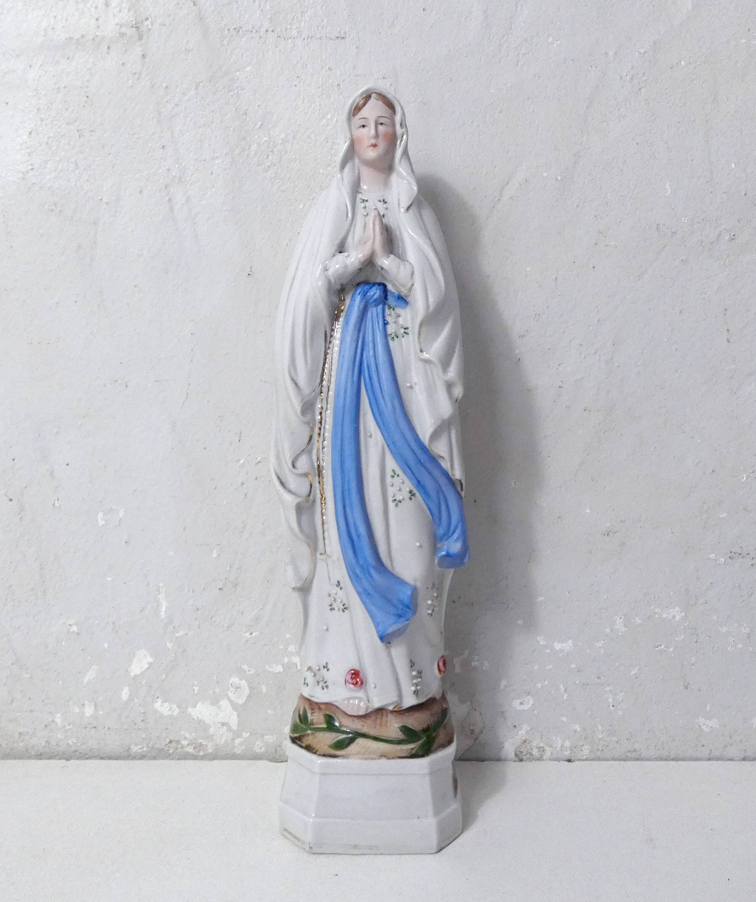 Antique Virgin Mary biscuit statue, 19th century