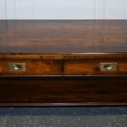 Vintage Military Campaign Coffee Table in Brass and Hardwood with Drawers
