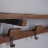 Vintage 1960s wall coat rack in metal and wood, italian design