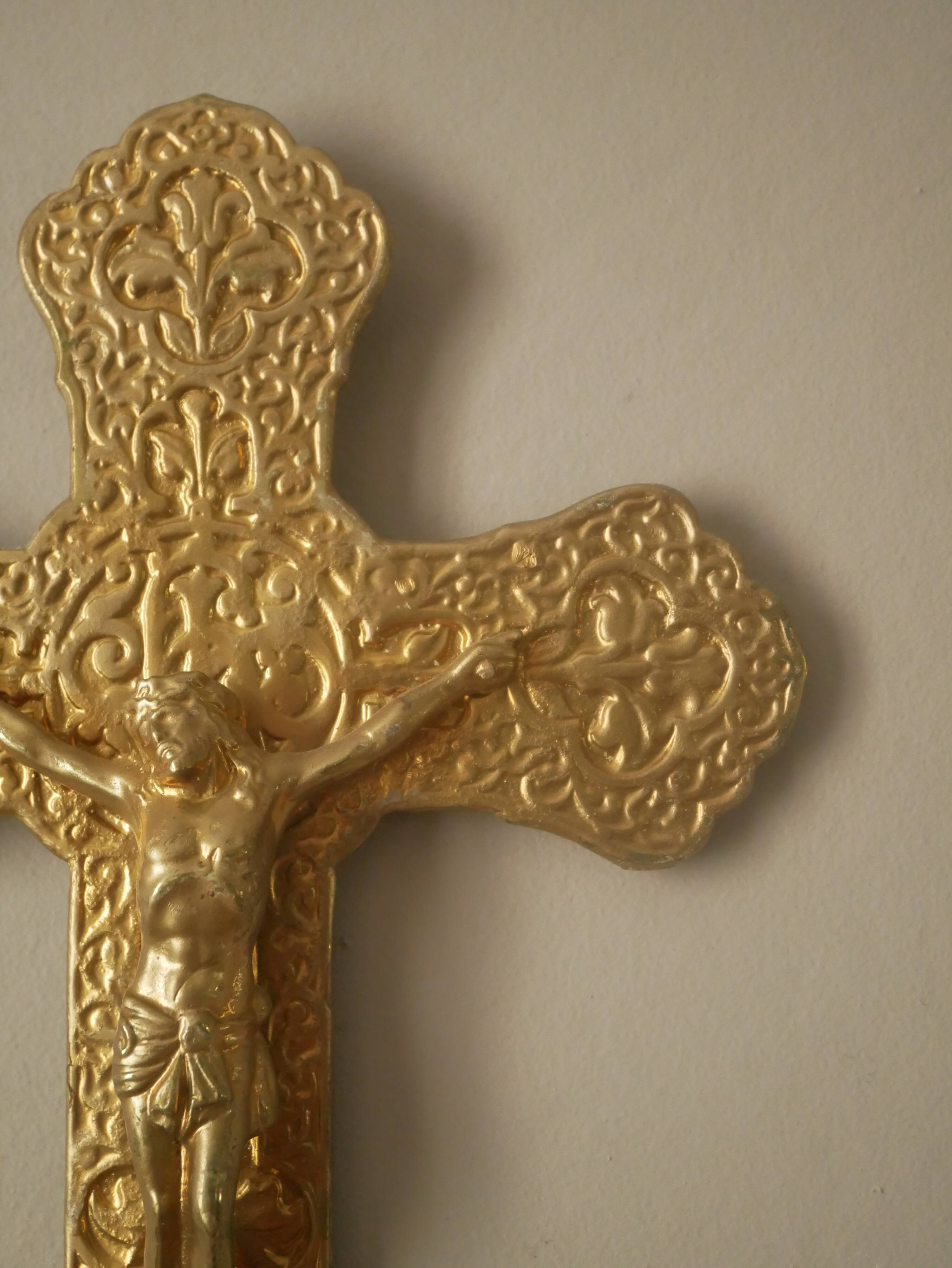 Crucifix in gold metal collection antique religious object decoration country baroque cross