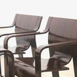 Set of four Strip dining chairs with dark brown ash armrests by Gijs Bakker for Castelijn