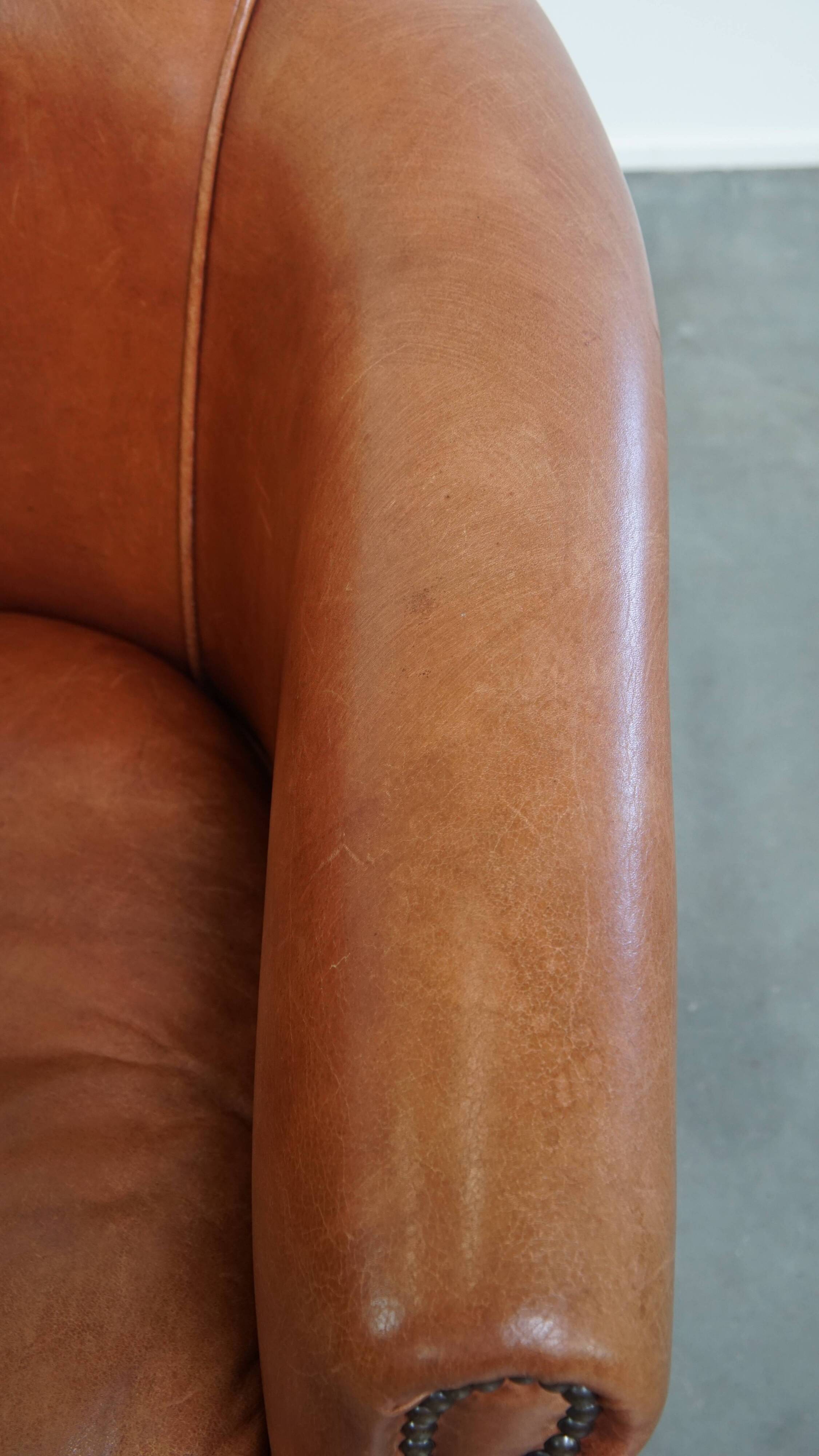 Cowhide Leather English-Style Club Chair in Light Cognac Color