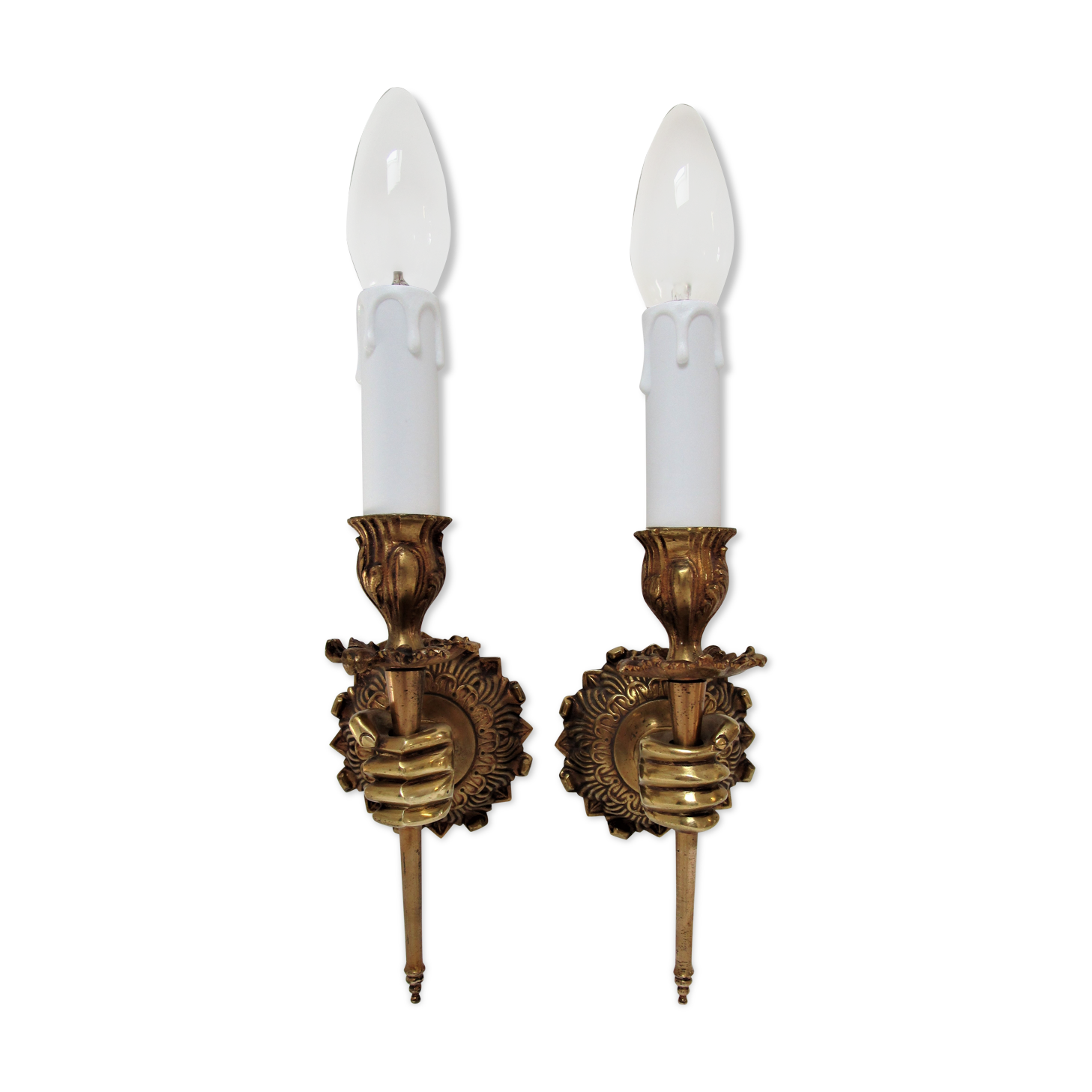 Pair of hand sconces bronze vintage brass