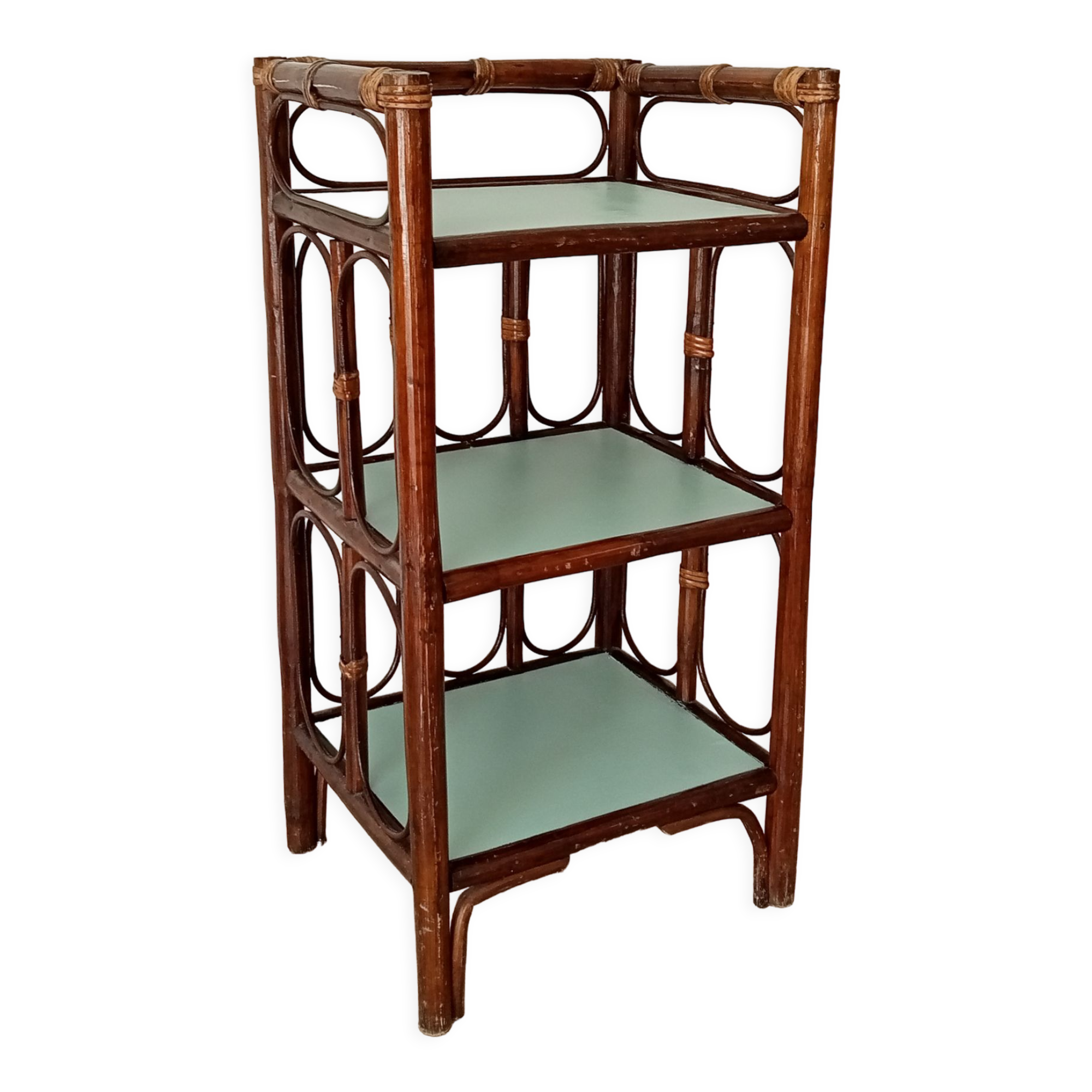 Vintage stand shelf in bamboo and rattan