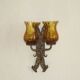 Double Hand Forged Wrought Iron Medieval Style Wall Light with Amber Glass Shade