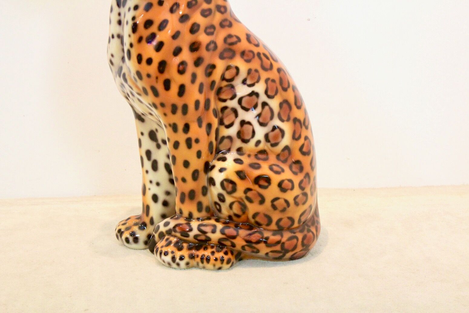 Handmade Italian ceramic leopard sculpture
