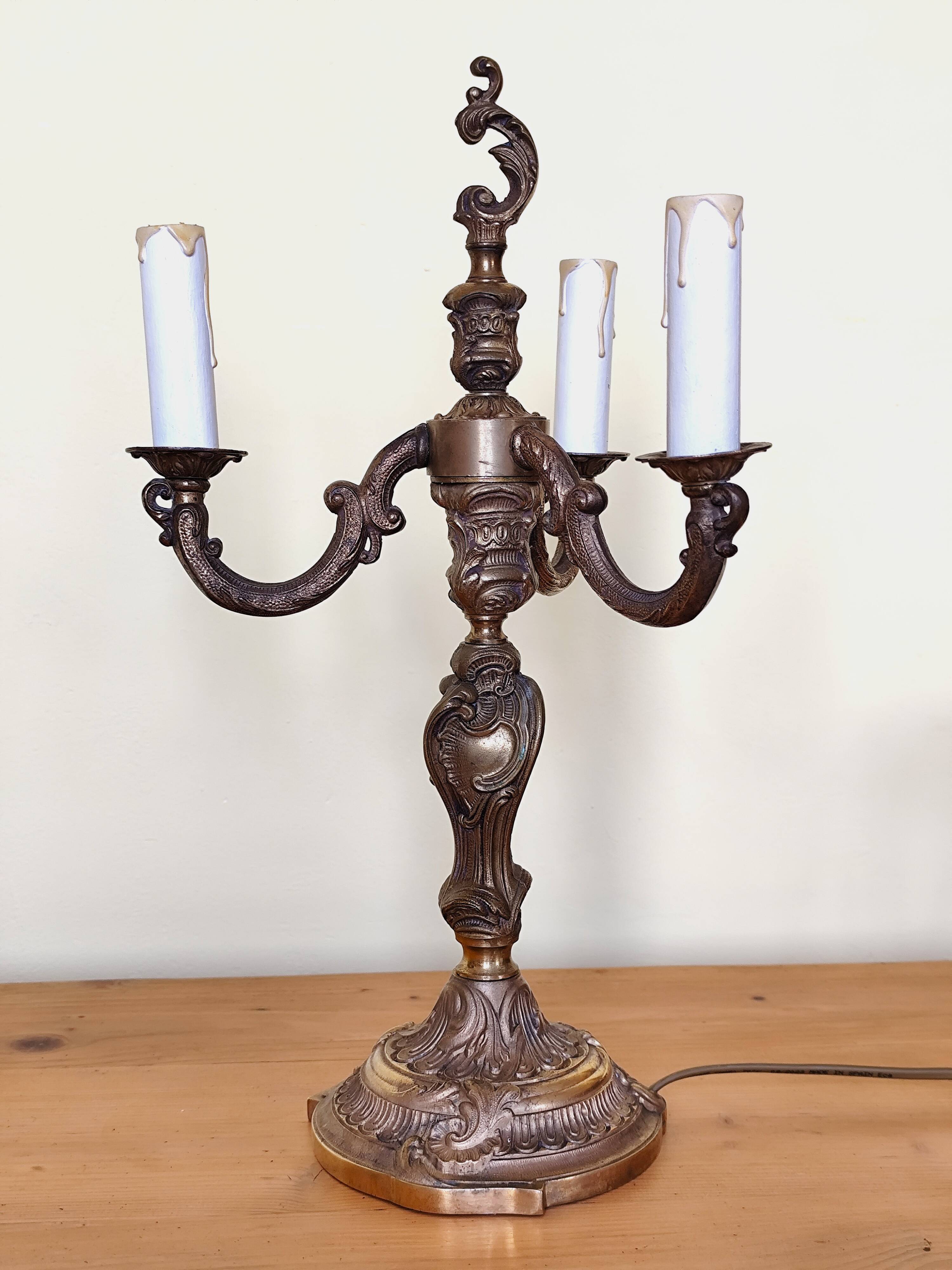 bronze 3-light chandelier, rococo style desk lamp