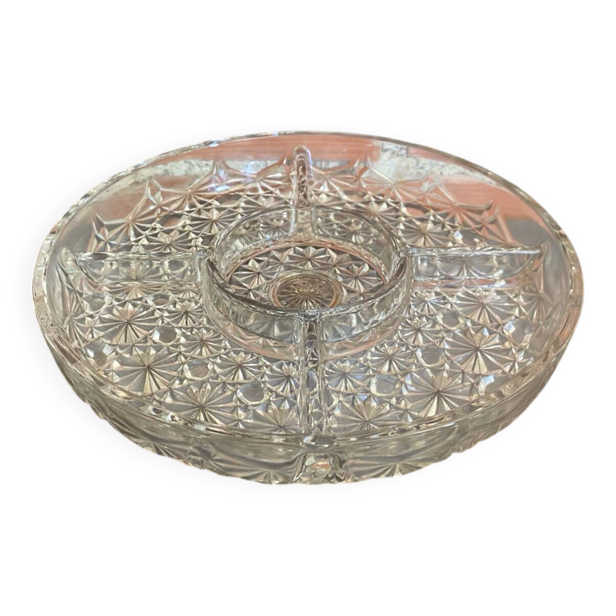 Vintage Decorated Moulded Crystal Aperitif Plate on Stand #D66