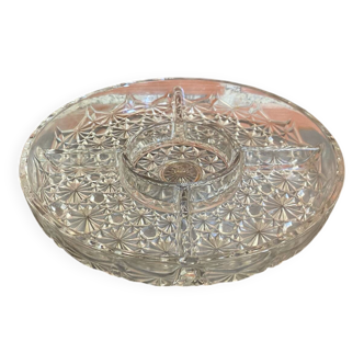 Vintage Decorated Moulded Crystal Aperitif Plate on Stand #D66