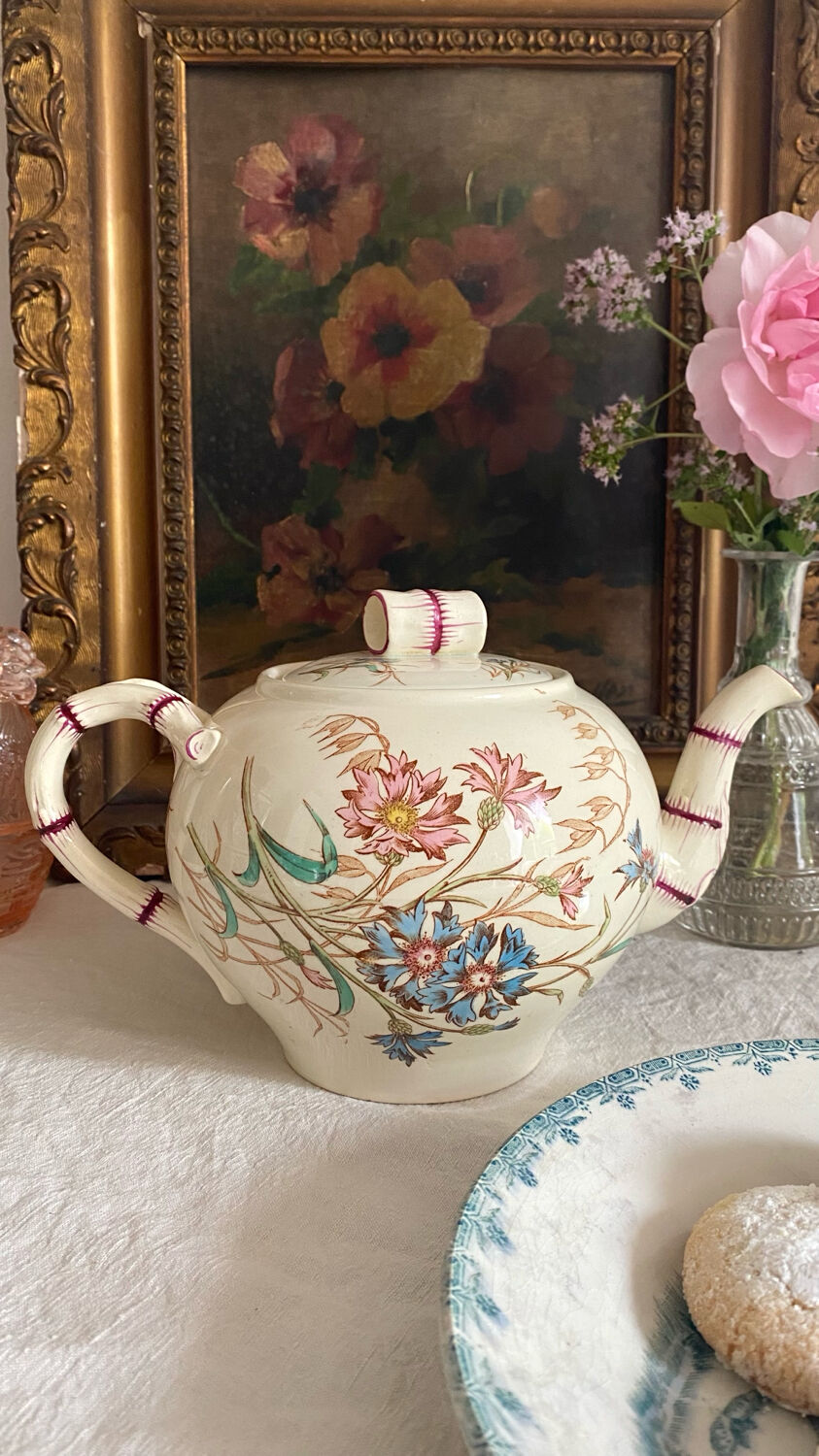 K&G Luneville Cornflower Polychrome Ironstone Teapot