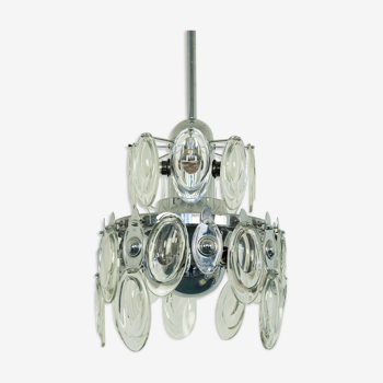 Chandelier 12 lights chrome metal 1970s vintage