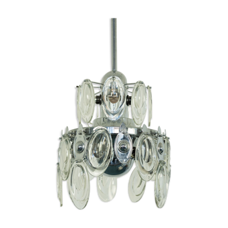 Chandelier 12 lights chrome metal 1970s vintage