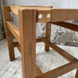 Solid elm and leather stool Maison Regain