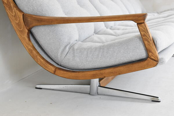 Canapé scandinave original, années 1960, vintage, entièrement restauré, tissu gris clair