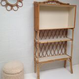 Bookcase shelf in bamboo and vintage rattan