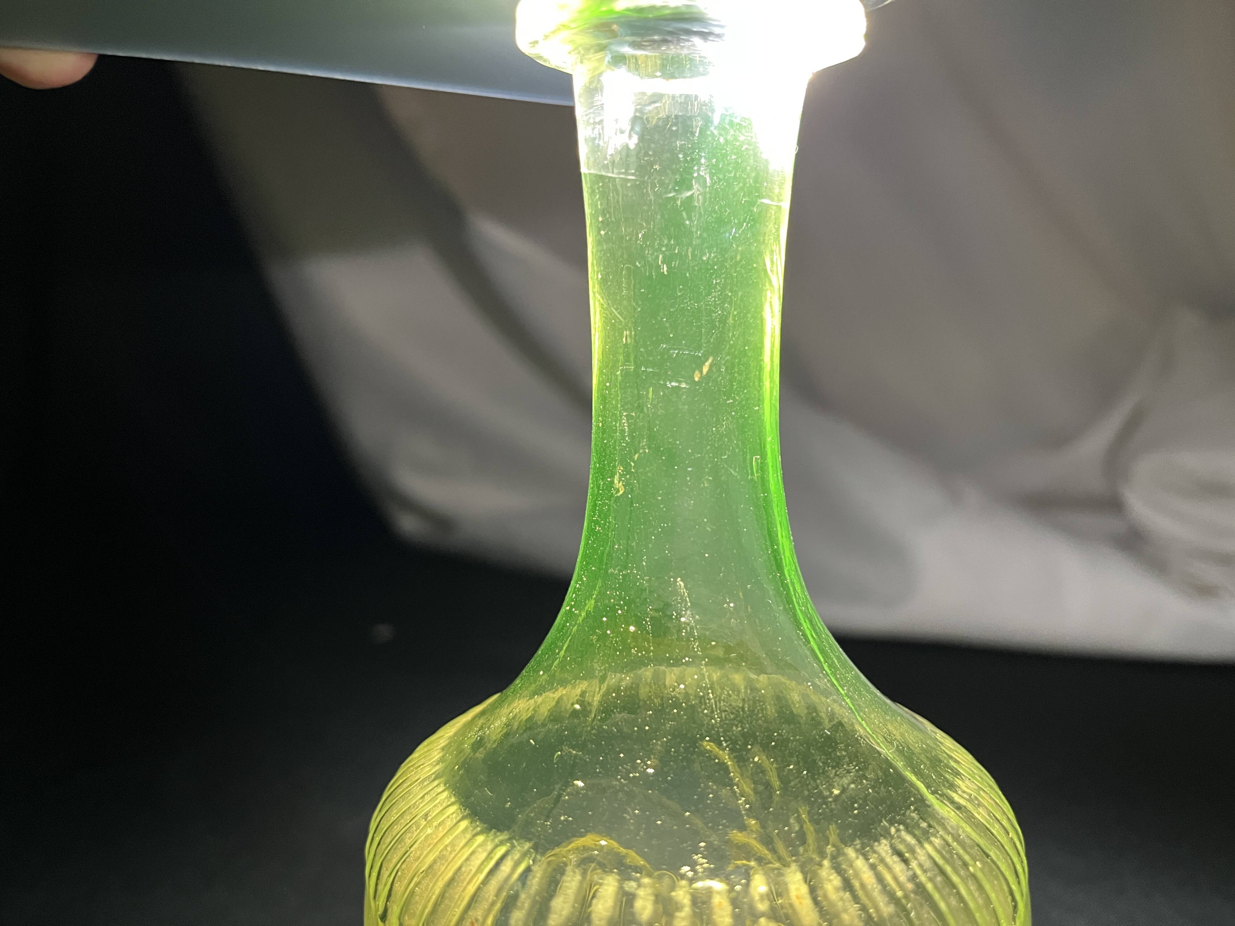 Antique uraline glass carafe bottle from the late 19th century