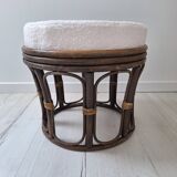 Vintage rattan and French terry fabric pouf