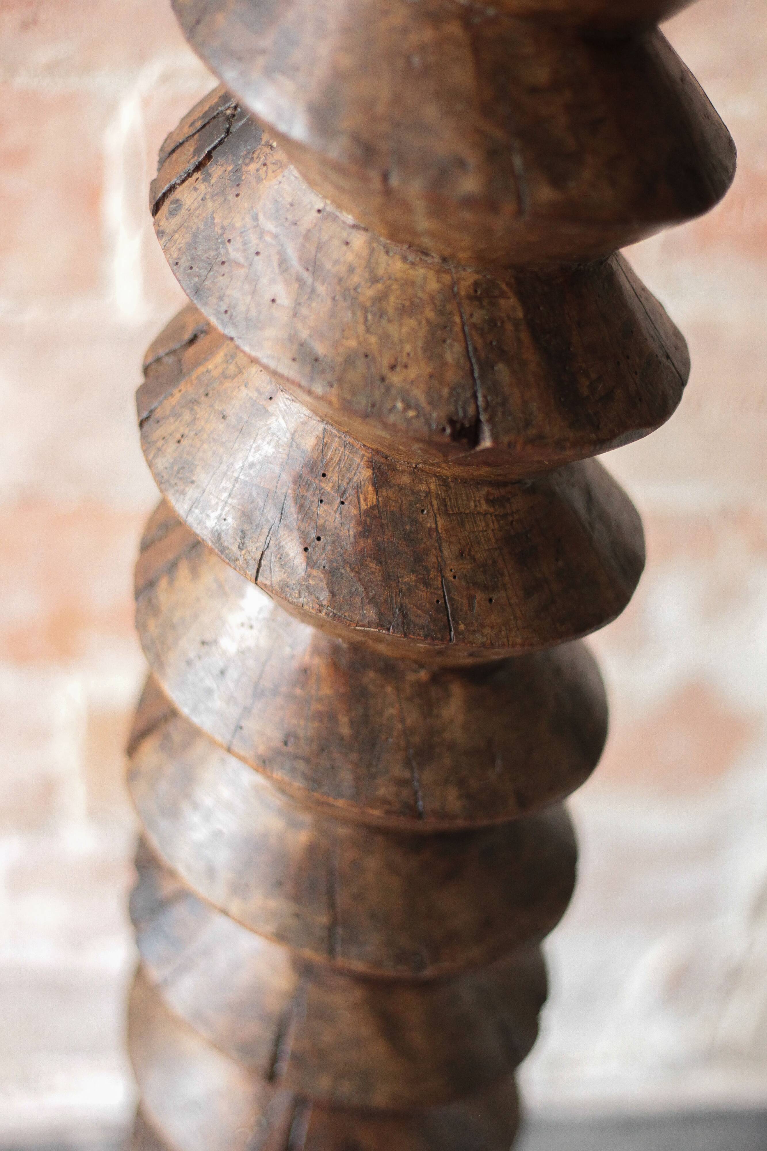 Vintage turned wooden press screw column