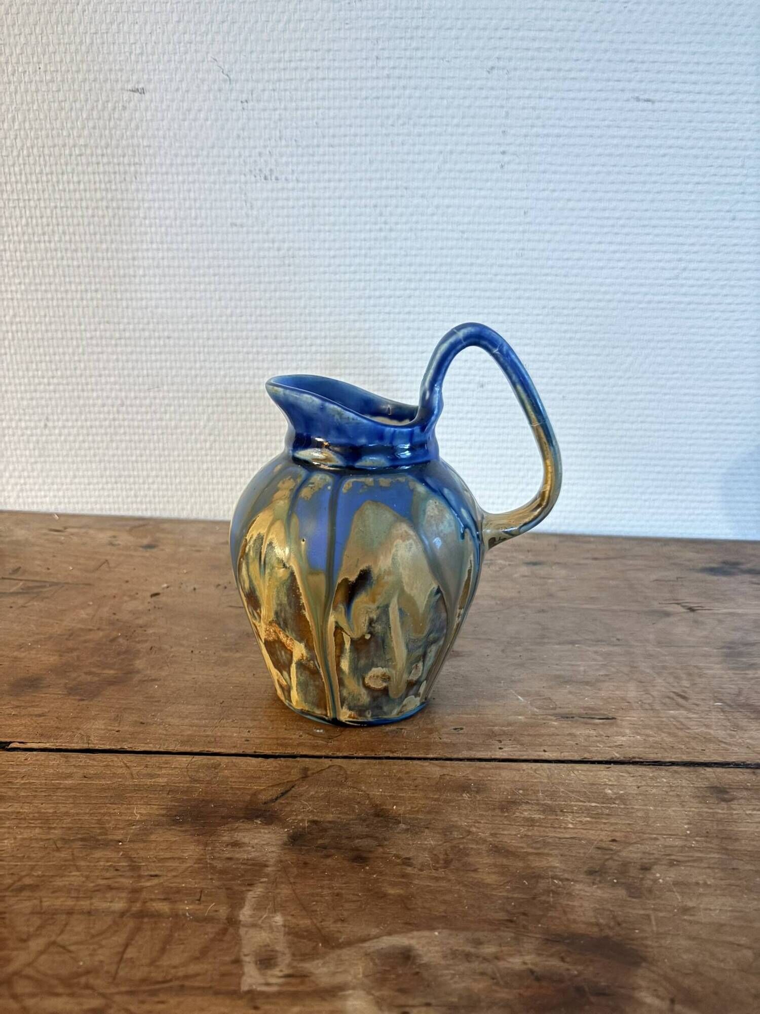 Ancien Pichet Ceramique Grès Émaille Flambe Vintage Metenier Gilbert