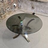 Table basse vintage en métal et verre fumé, 1970