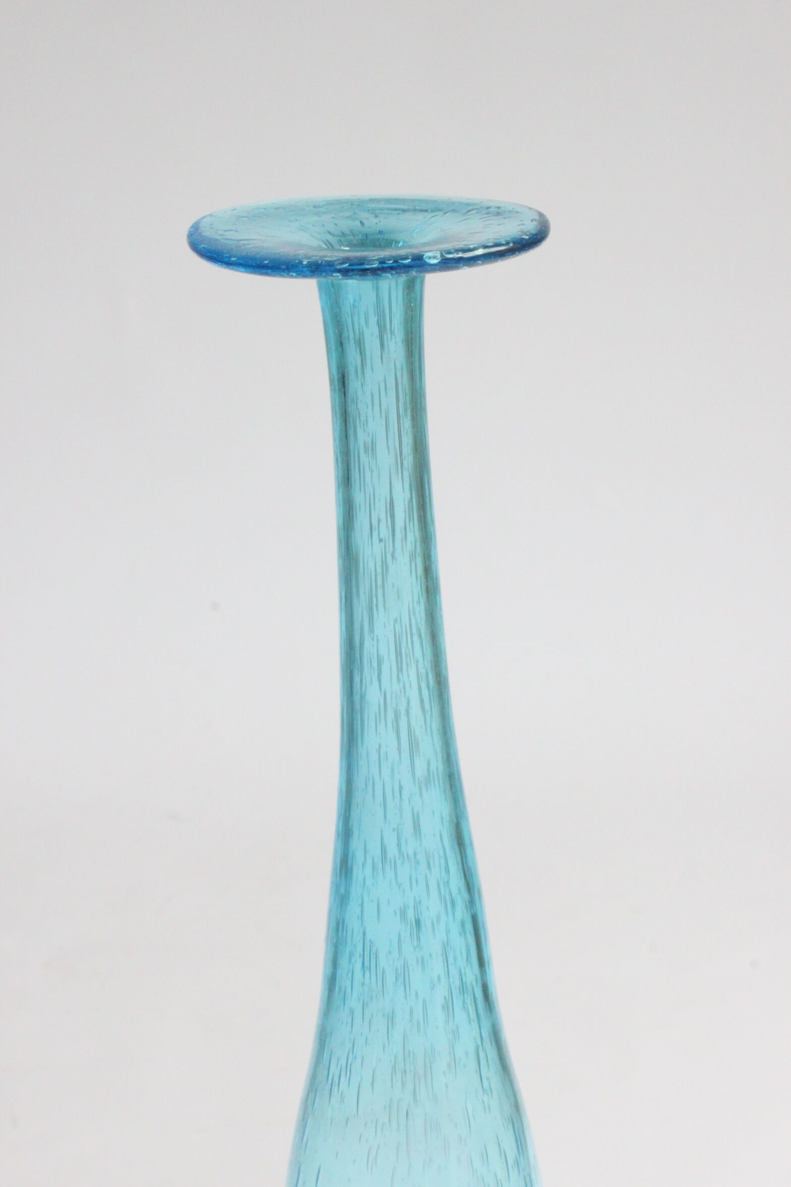 Vintage handblown blue bubble glass bottle vase