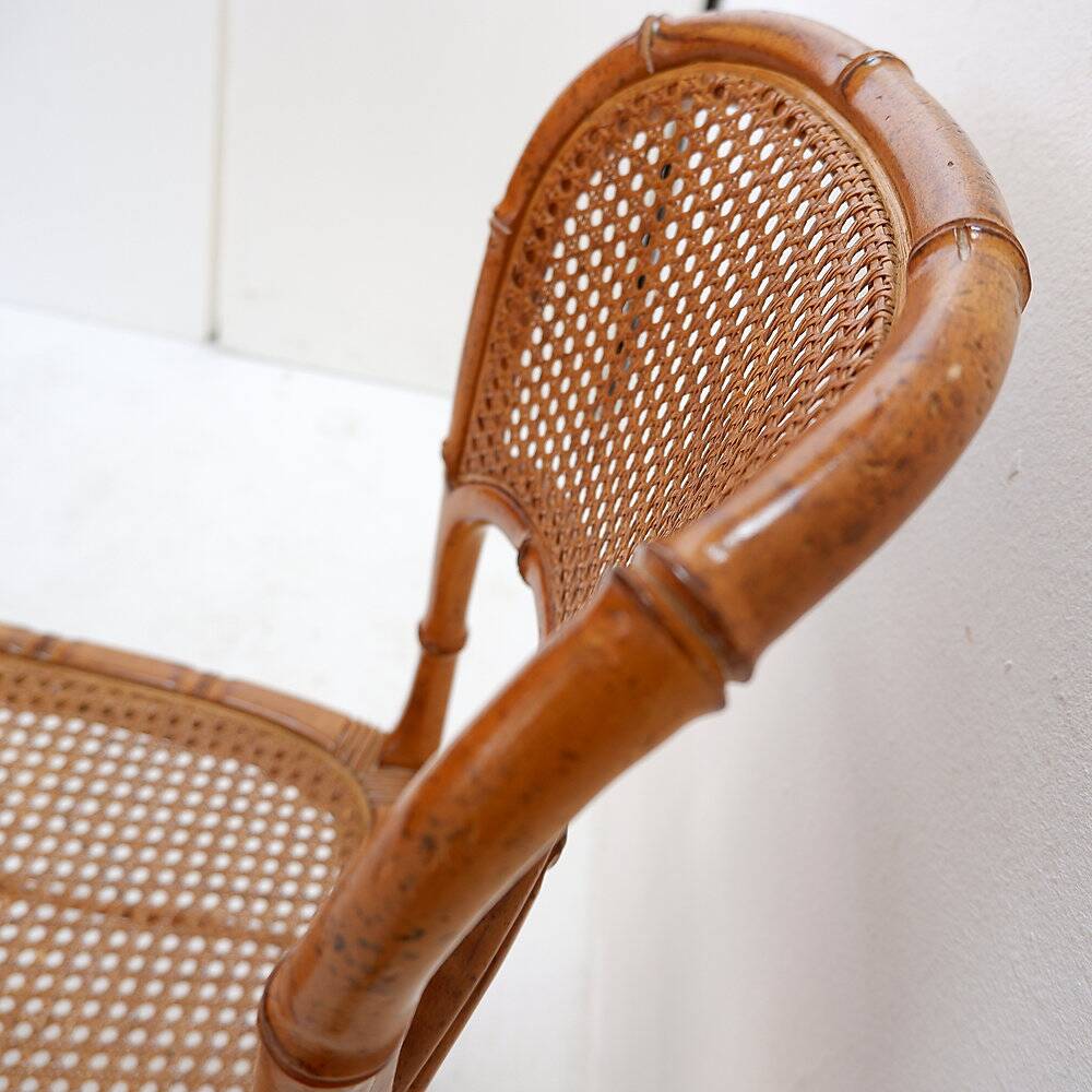 Vintage organic style chair in faux bamboo and caning - 1960s