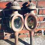 Paire d'anciennes lanternes de fiacre en cuivre vers 1900