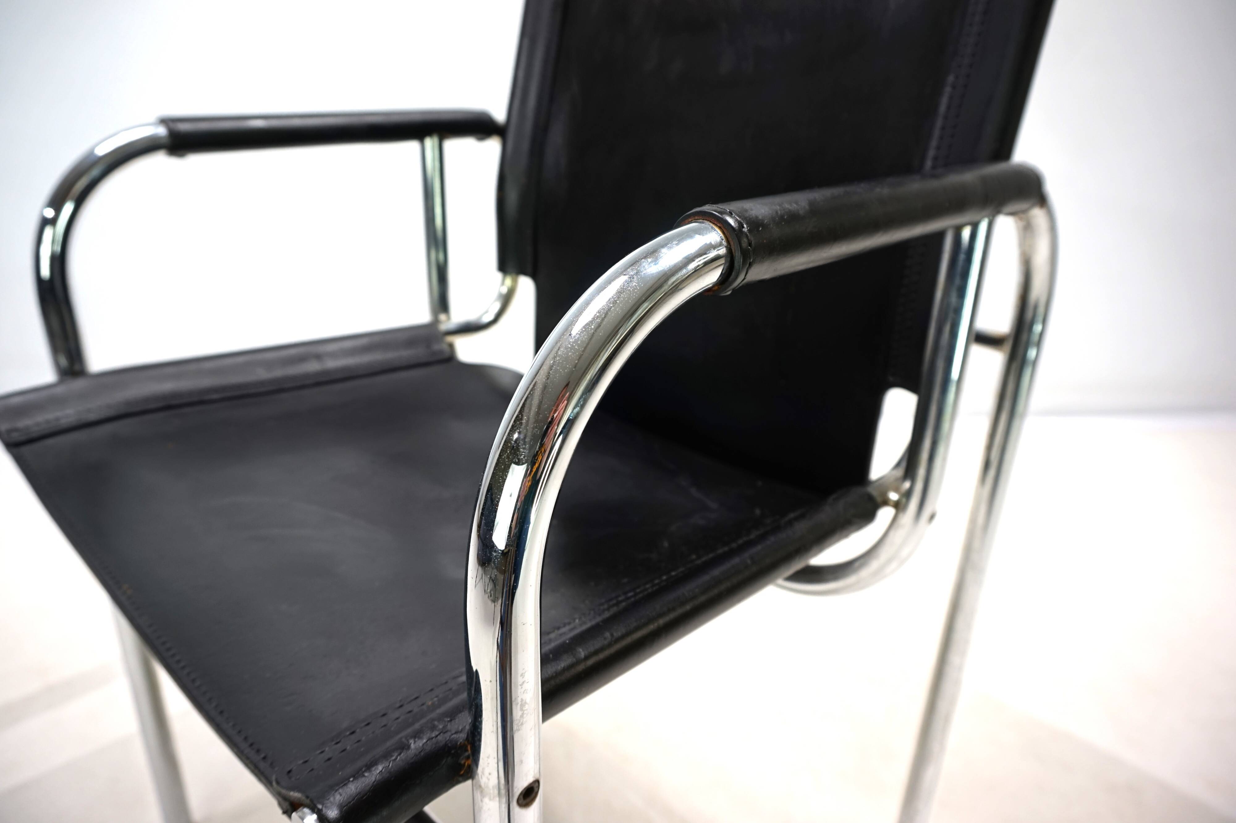 Strässle HE leather lounge chair by Hans Eichenberger