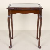 Glass flame and mahogany side table