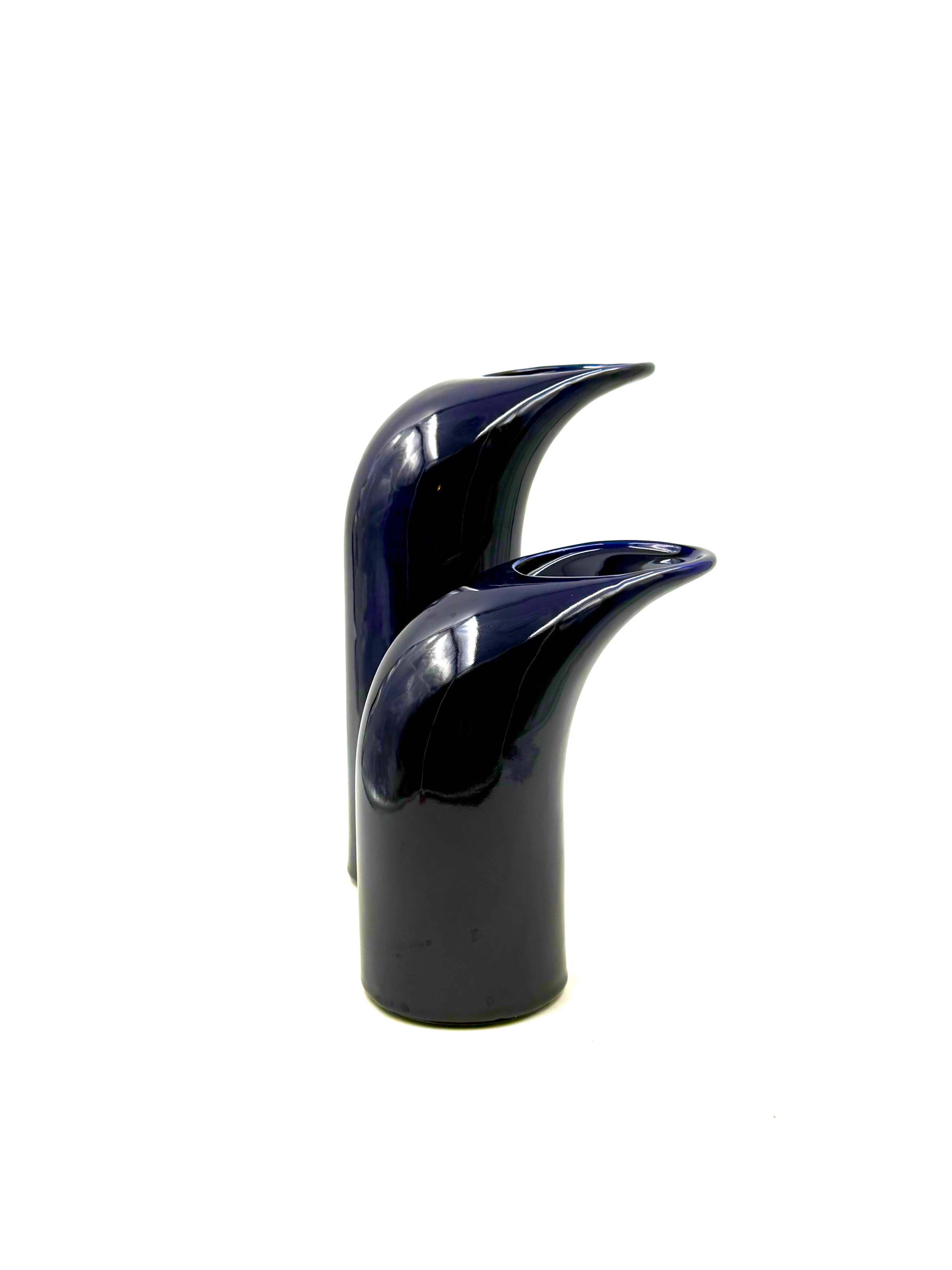 Space age set of 2 blue ceramic vase, Italy ca. 1970