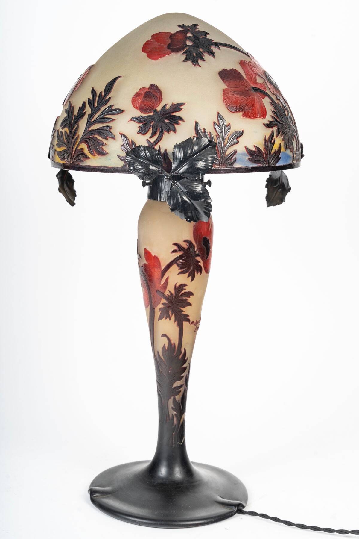 Muller Frères, Lunéville, Lampe « Anémones »  en verre., circa 1920