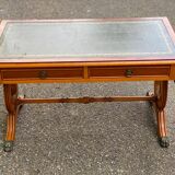 Table basse victorienne extensible en bois massif d'acajou et cuir vert