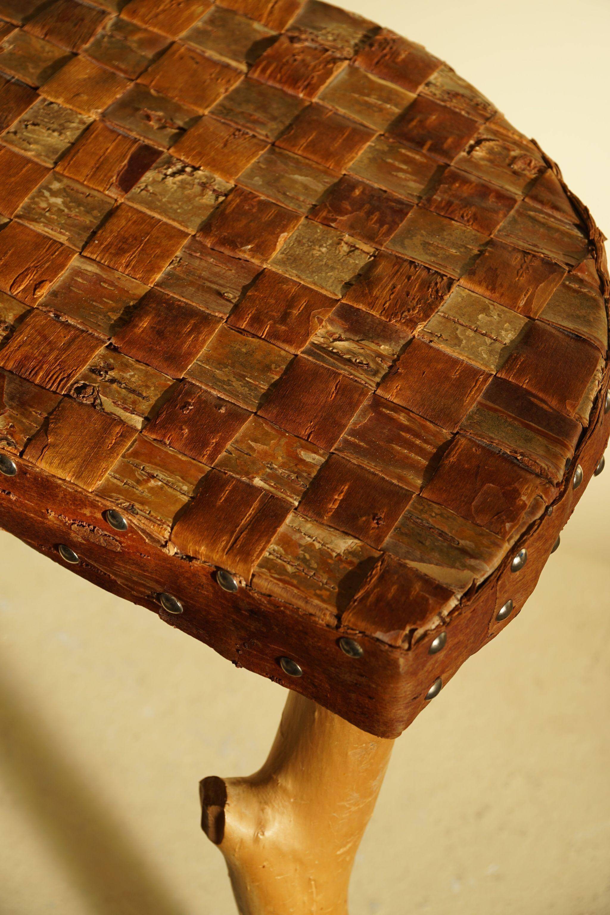 Modern Danish handmade organic wood tripod stool Wabi Sabi, 1960s