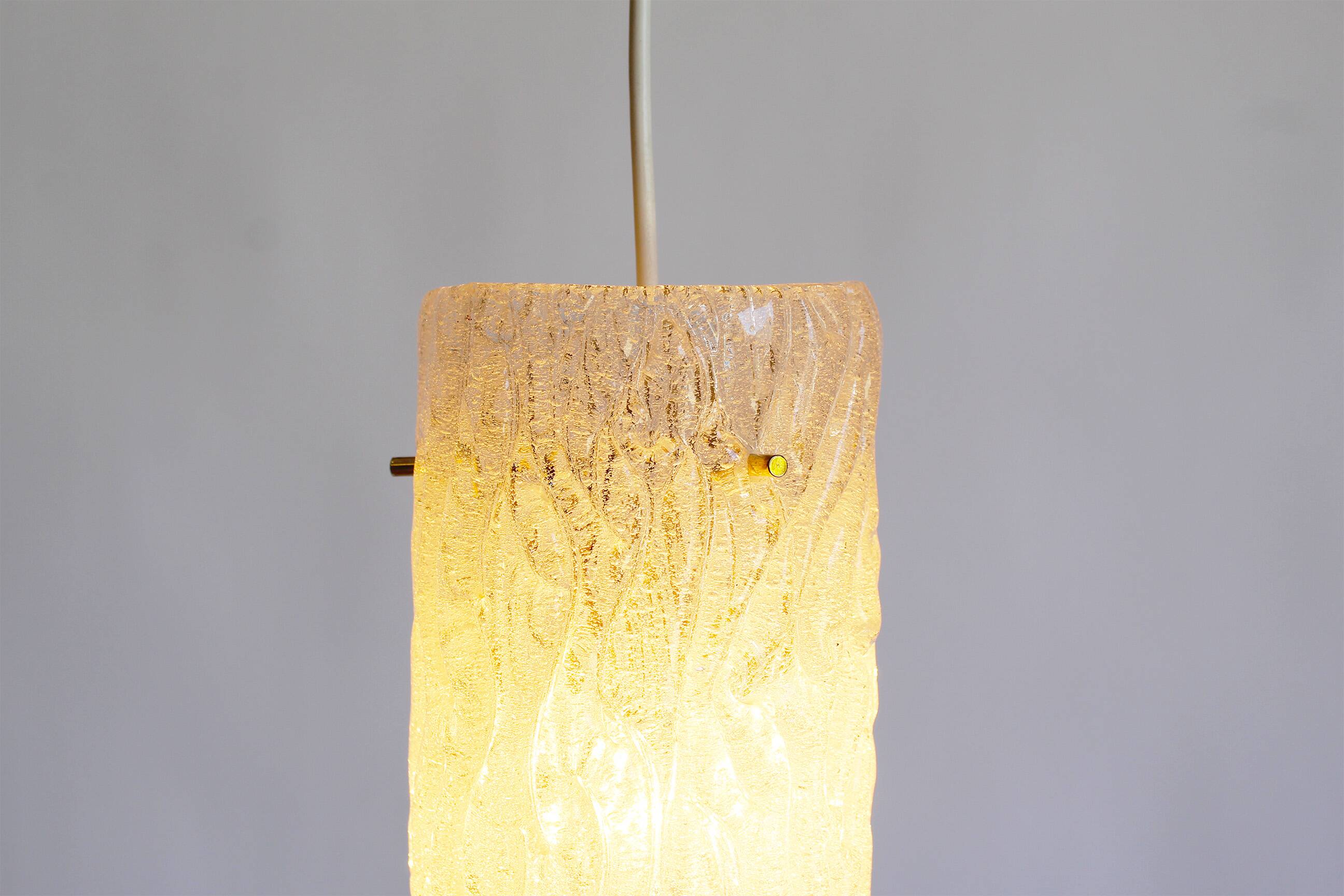 Petite ‘Riffle’ glass and brass pendant lamps by Kalmar