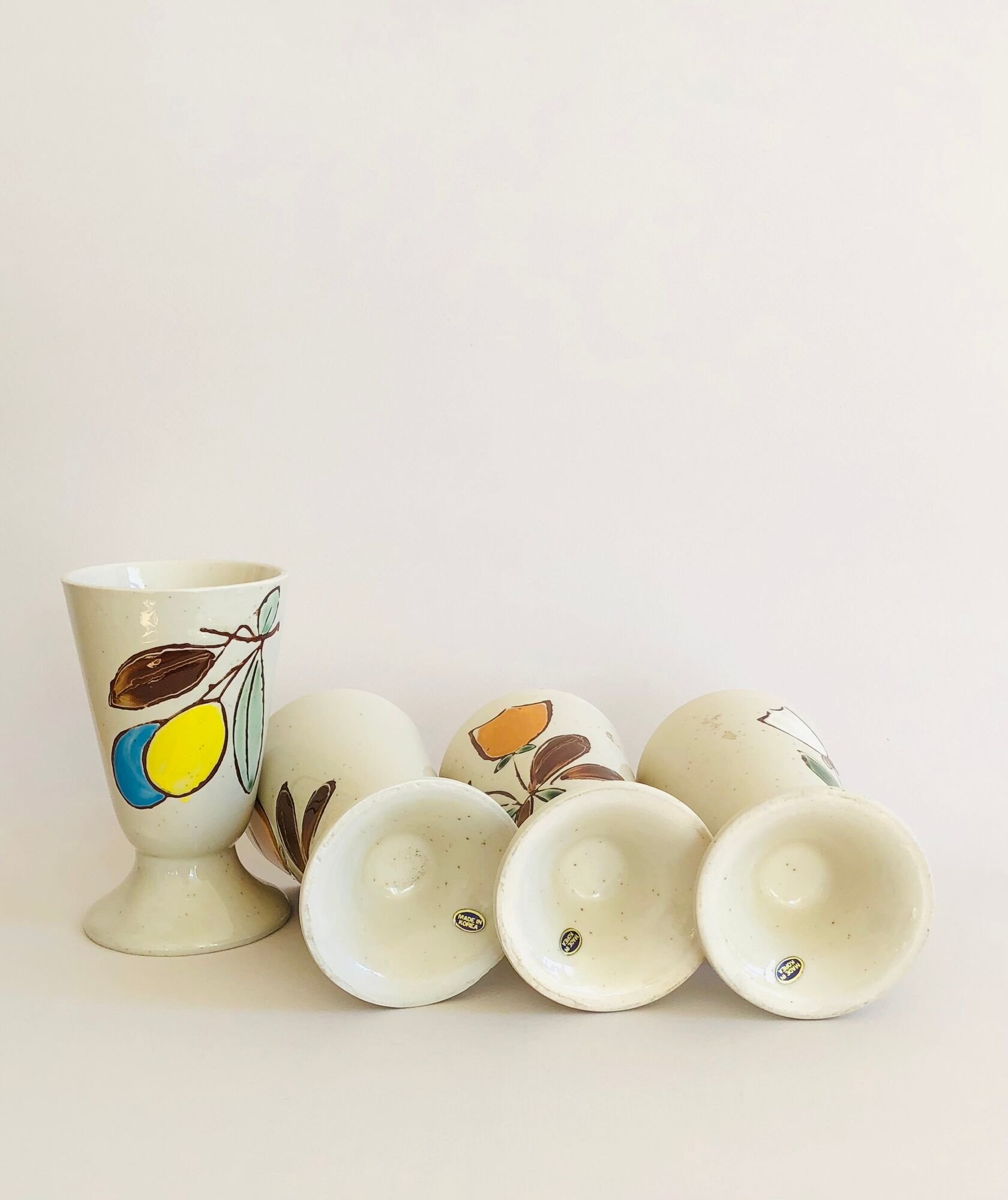 Set of 6 vintage Korean mazagrans in sandstone