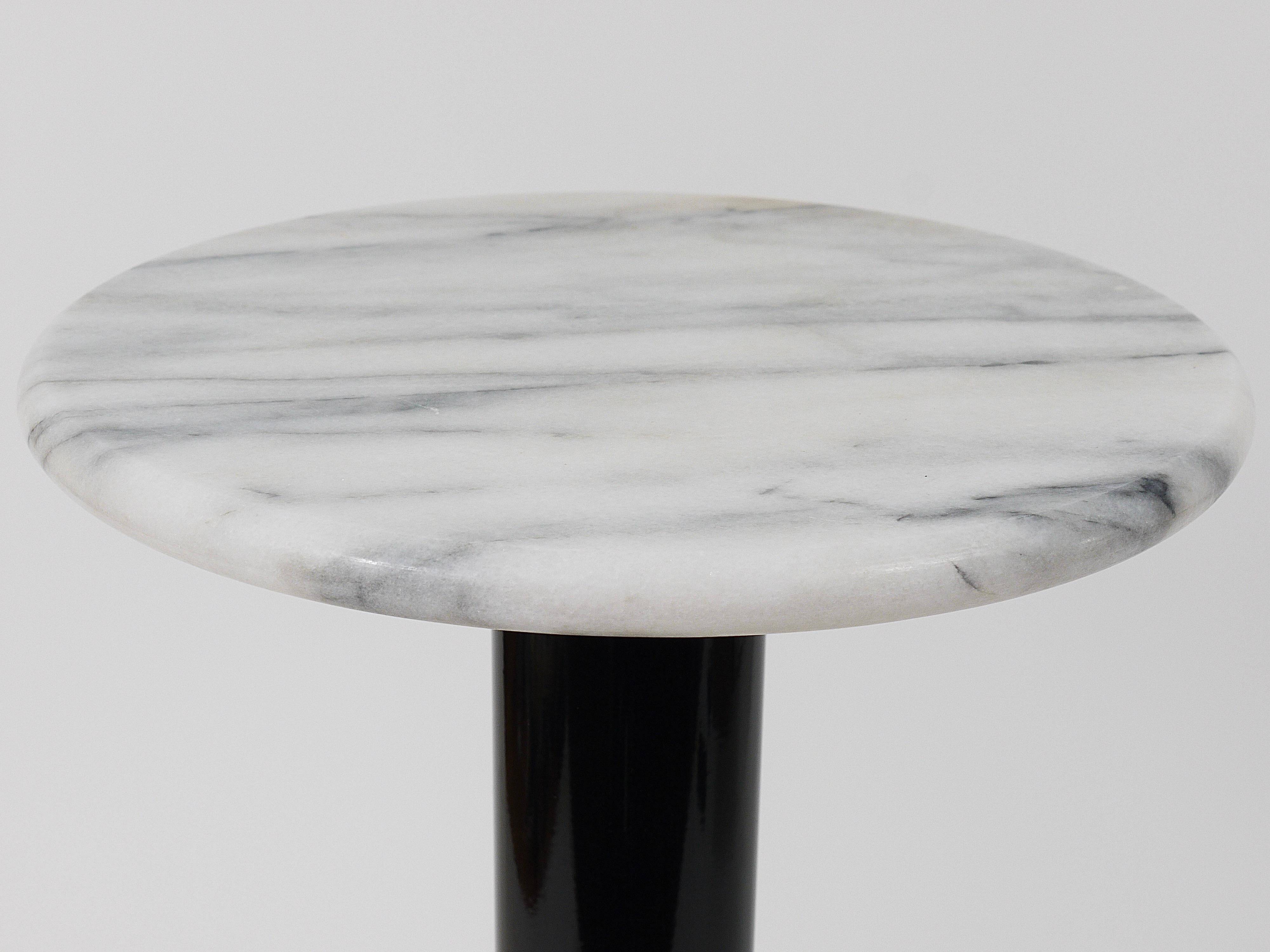 Postmodern pedestal table / plant stand in white Carrara marble, Italy, 1980s