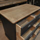 Old commerce stocking furniture has 6 black patinated fir drawers solid oak tray 1930