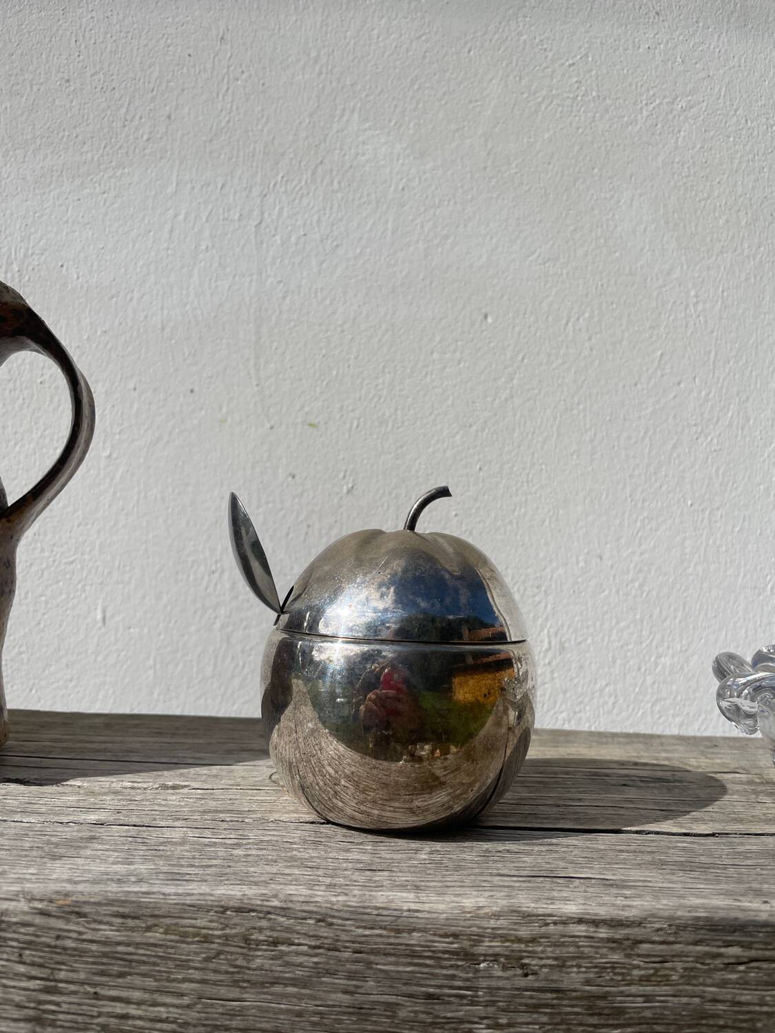 English silver plated apple sugar bowl