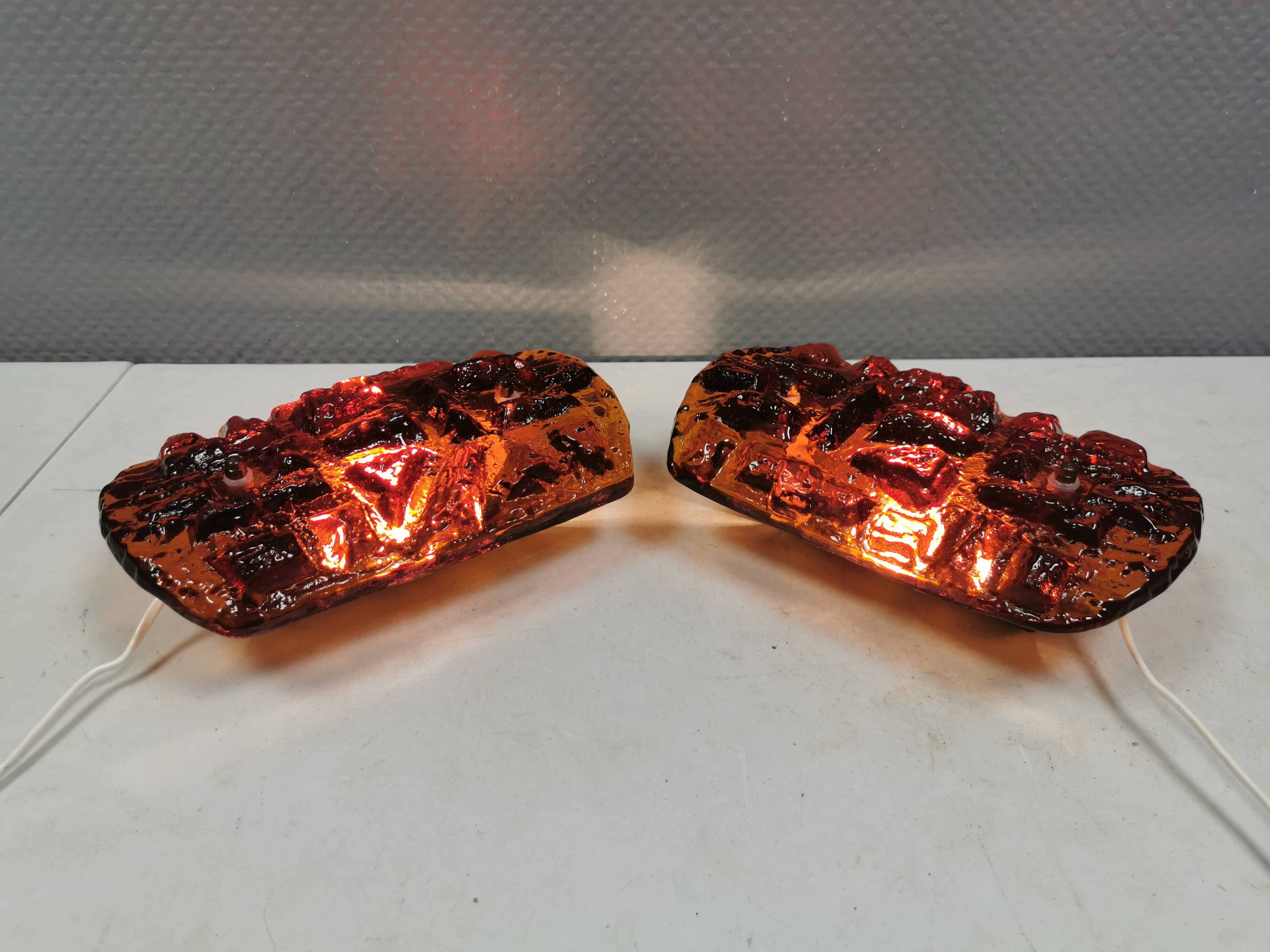 A set of wall lamps in amber-colored glass from Danish Vitrika, 1970s