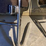Pair of 70s designer armchairs/chairs in chrome and brown fabric