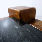 Brutalist coffee side table in oak & natural stone 1970's