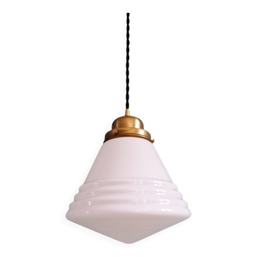 Art Deco Philips suspension in white opaline, 1930 (2 available)
