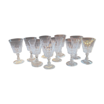 Set of 10 cut crystal stemmed glasses - France, circa 1950-197