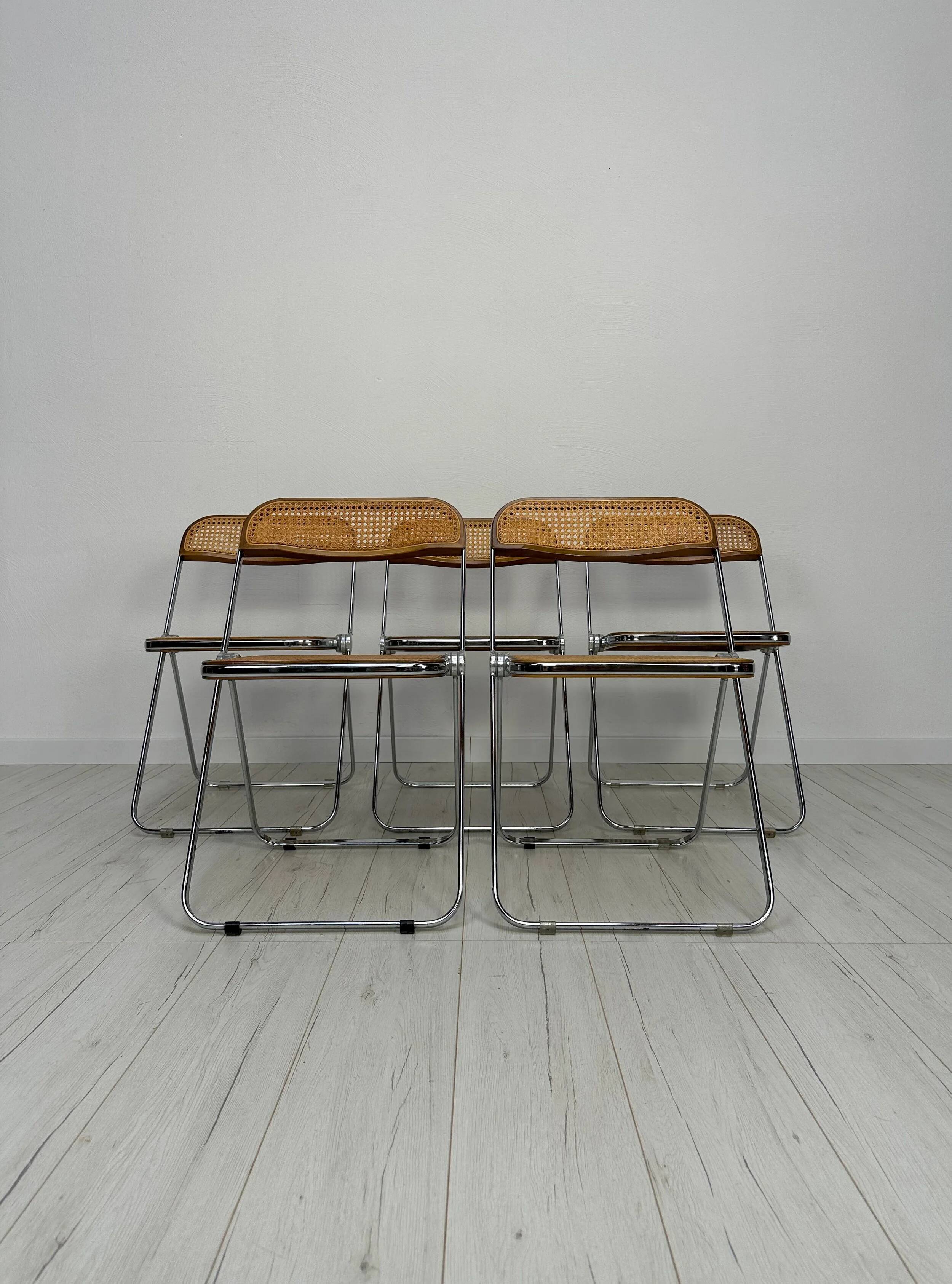 60s Vintage Plia Cane Folding Chair by Giancarlo Piretti - Anonima Castelli